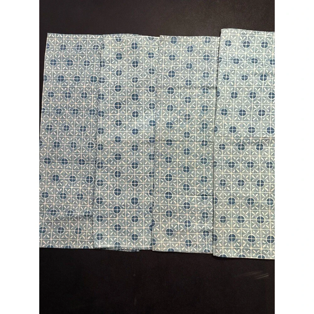 Retro Indigo Blue Cloth Medallion Napkins Set of 4 Coastal Nautical Beach 18”